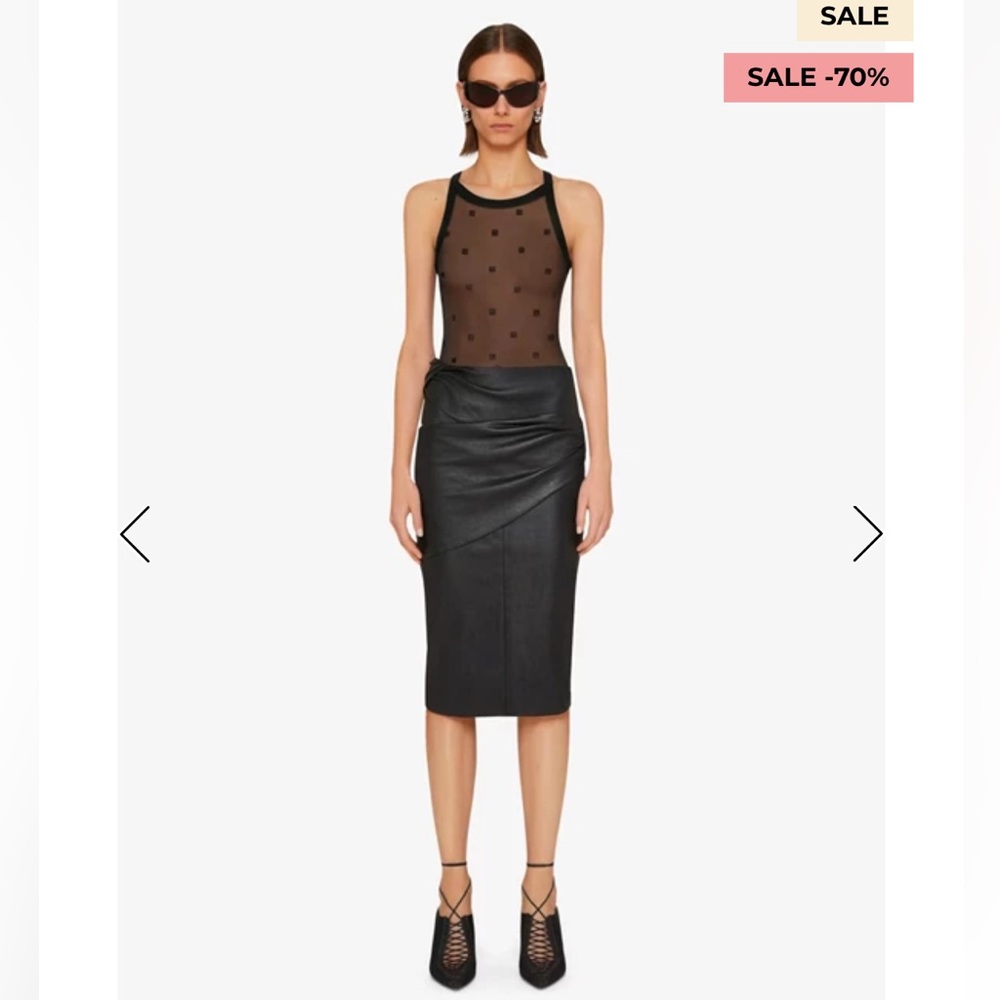 GIVENCHY BLACK FITTED TOP IN 4G PLUMETIS PRINTED SHEER TULLE SIZE S - Picture 3 of 6